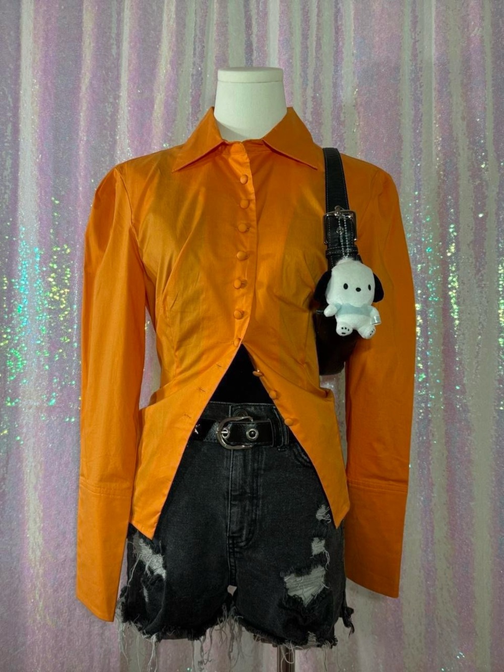 MetroStyle Bright Orange Boxy Button-Up Dress Shirt Blouse ★彡
